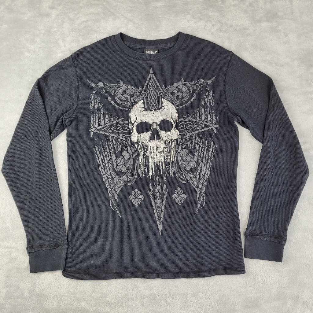 Mma Elite Men's Shirt Top Long Sleeve Black Scull Thermal Grunge Size M